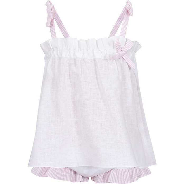 Chloe Set, White/Pink Stripes - Dresses - 1