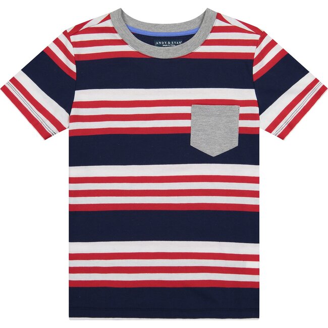 Striped Pocket T-Shirt, Red White and Blue - Tees - 1