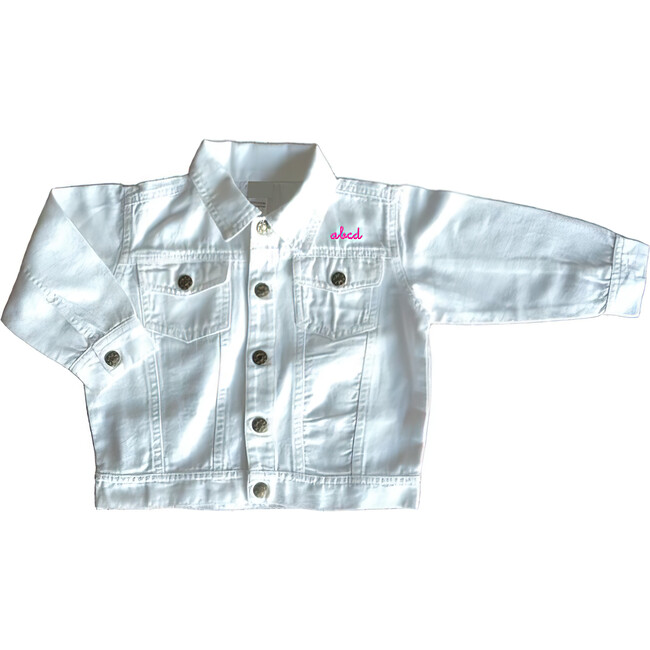 Little Kid Front Embroidery Denim Jacket, White
