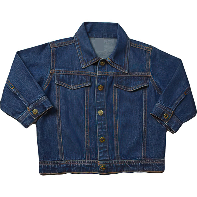 Little Kid Back Embroidery Denim Jacket, Medium Blue
