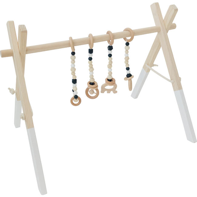 White Wood Gym with Black Toys - Activity Gyms - 1