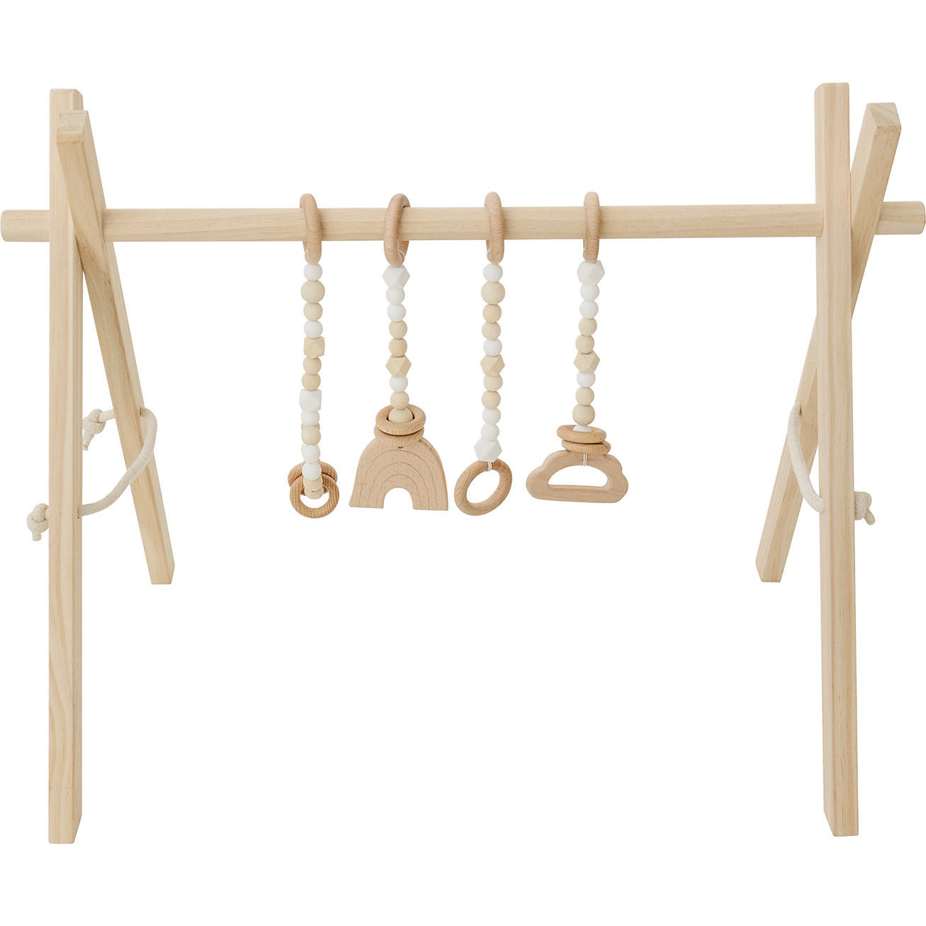 Natural Wood Gym with White Toys - Activity Gyms - 1