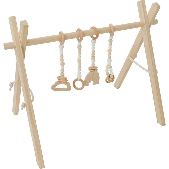 Natural Wood Gym with White Toys - Activity Gyms - 4