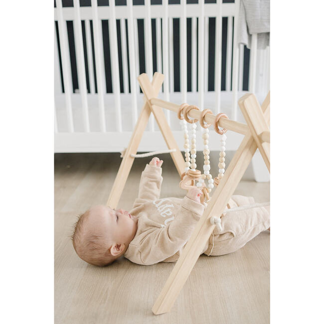 Natural Wood Gym with White Toys - Activity Gyms - 5