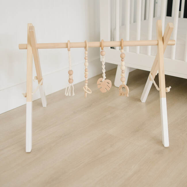 White Wood Gym with Macrame Toys - Activity Gyms - 4