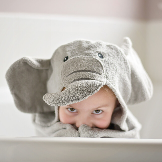 Elephant Hooded Towel, Grey