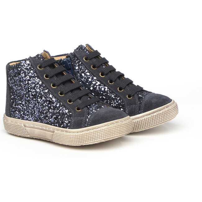 Lace-Up Sneakers, Glitter Navy