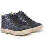 Lace-Up Snekaers, Glitter Navy - Sneakers - 1 - thumbnail