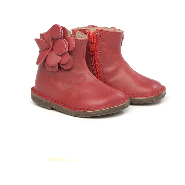 Flower Detail Ankle Boots, Red