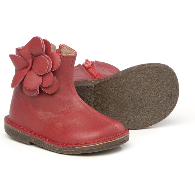 Flower Detail Ankle Boots, Red