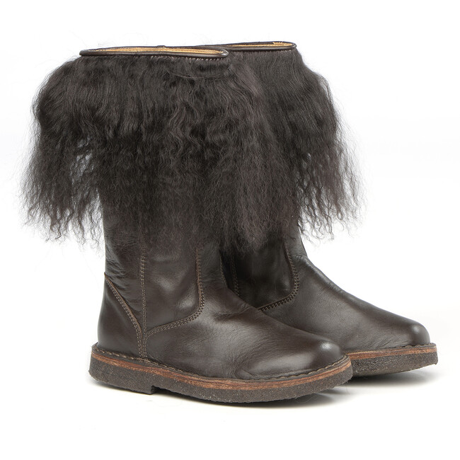 Brown Leather Boots With Fur Details