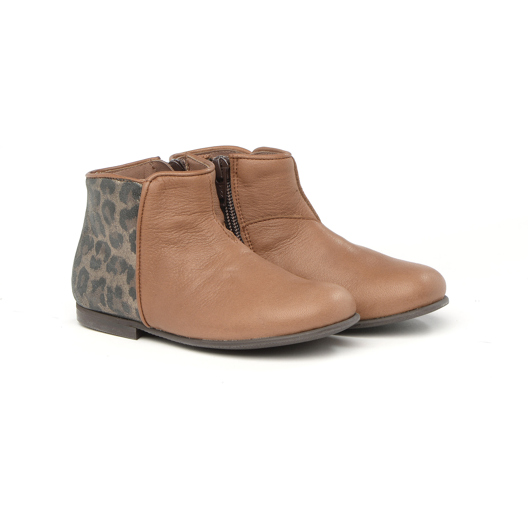 Ankle Boots With Side Zip, Brown - Booties - 1