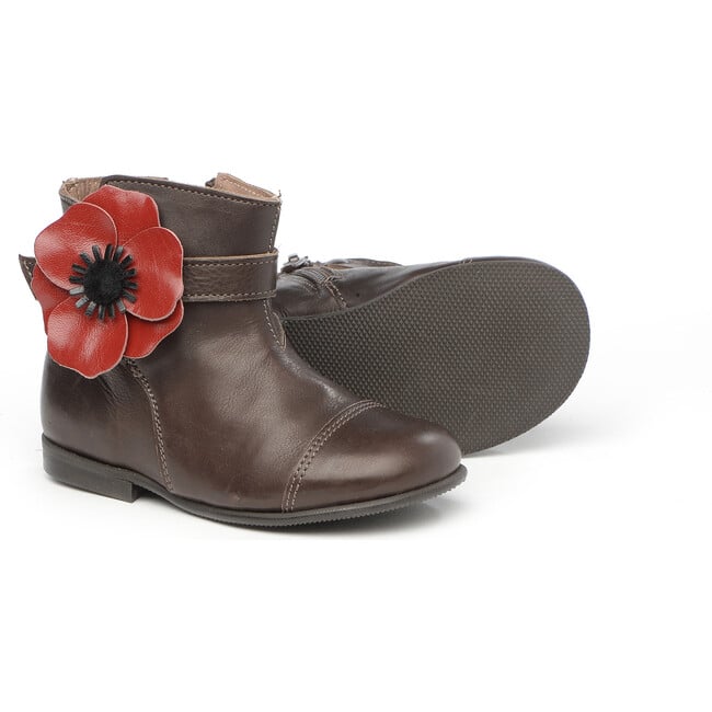 Ankle Boots With Flower Detail, Brown - Booties - 2