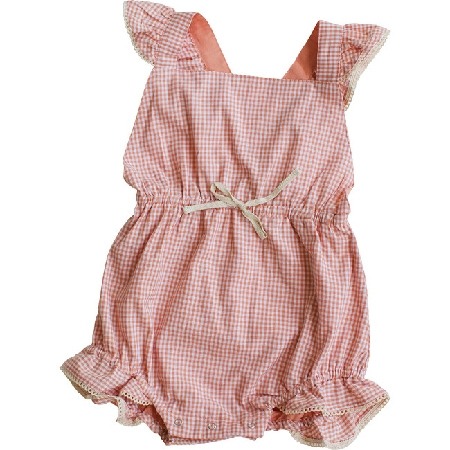 Peach Gingham Poppy Romper - Rompers - 1