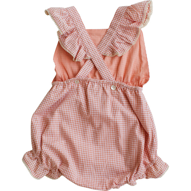 Peach Gingham Poppy Romper - Rompers - 2