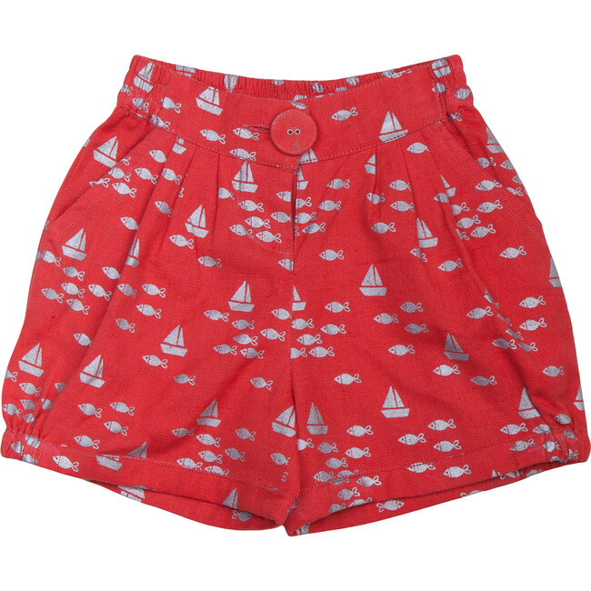 Linen Sailboat Shorts, Red - Shorts - 1