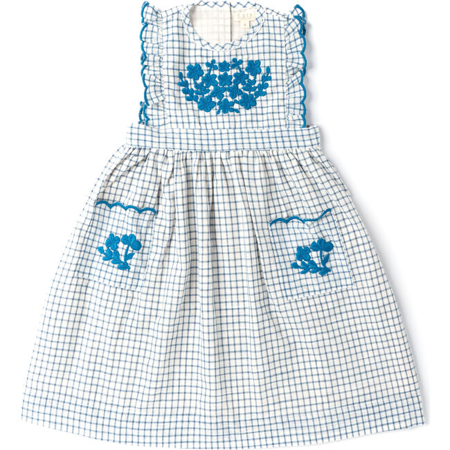 Clover Dress, Hand Embroidered White Chex - Dresses - 1