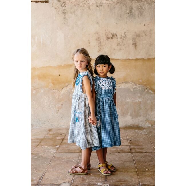 Clover Dress, Hand Embroidered White Chex - Dresses - 2