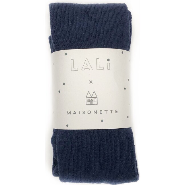 *Exclusive* Ribbed Cotton Tights, Navy Blue - Tights - 1