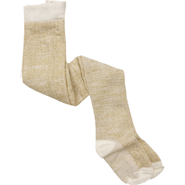 *Exclusive* Ribbed Cotton Tights, Cream Lurex - Tights - 2