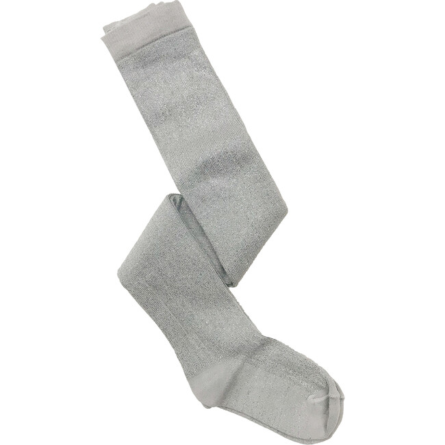 *Exclusive* Ribbed Cotton Tights, Grey Lurex