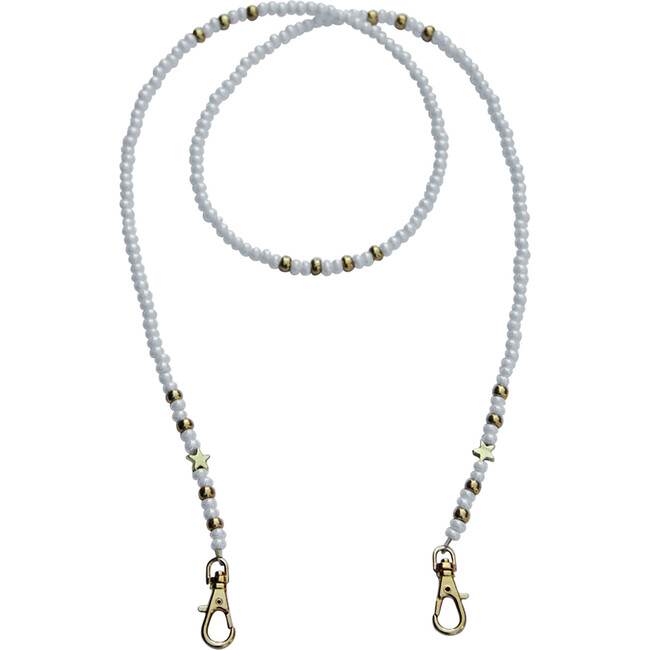 Beaded Face Mask Chain, White & Gold with Gold Stars