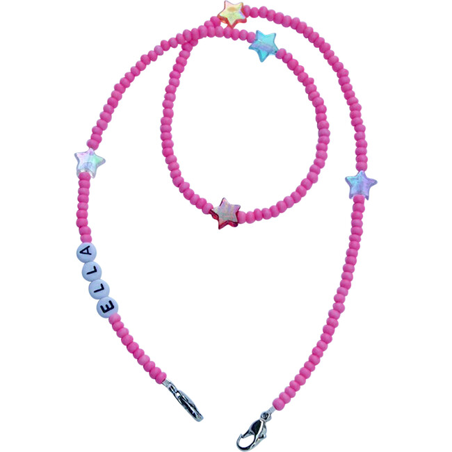 Personalized Beaded Face Mask Chain, Neon Pink with Iridescent Stars