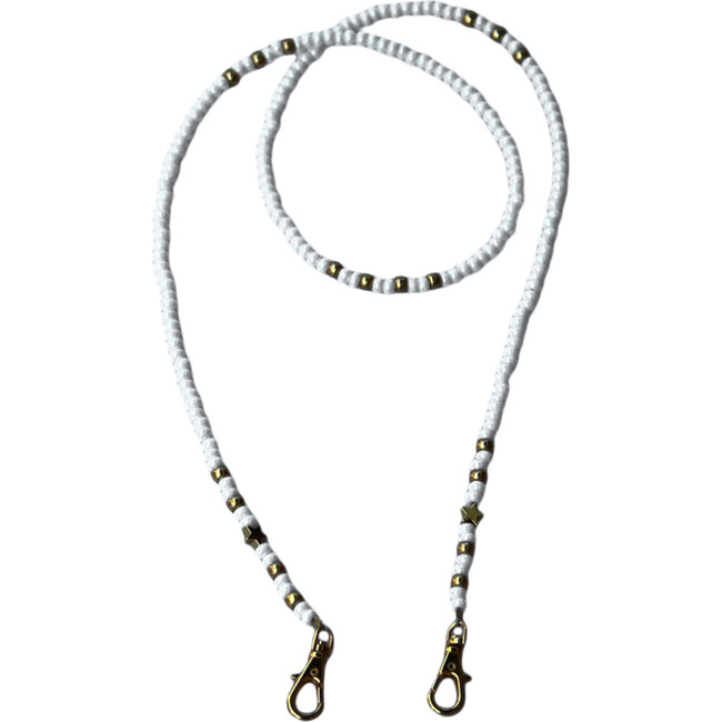 Beaded Face Mask Chain, White & Silver with Silver Stars