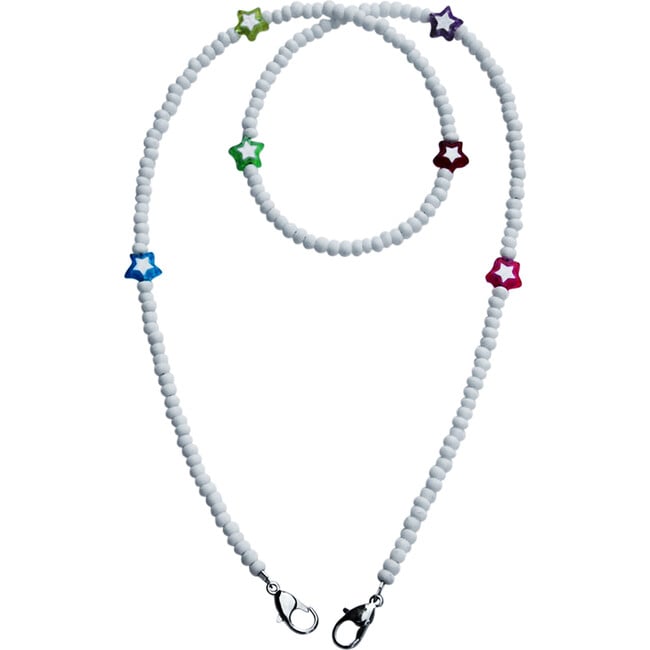 Beaded Face Mask Chain, White with Accent Stars