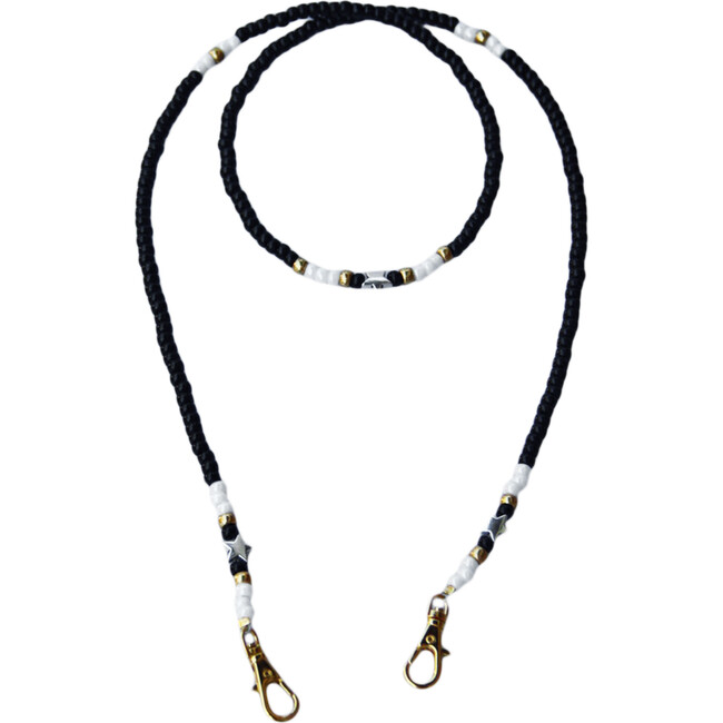 Beaded Face Mask Chain, Black, White, & Gold with Silver Stars