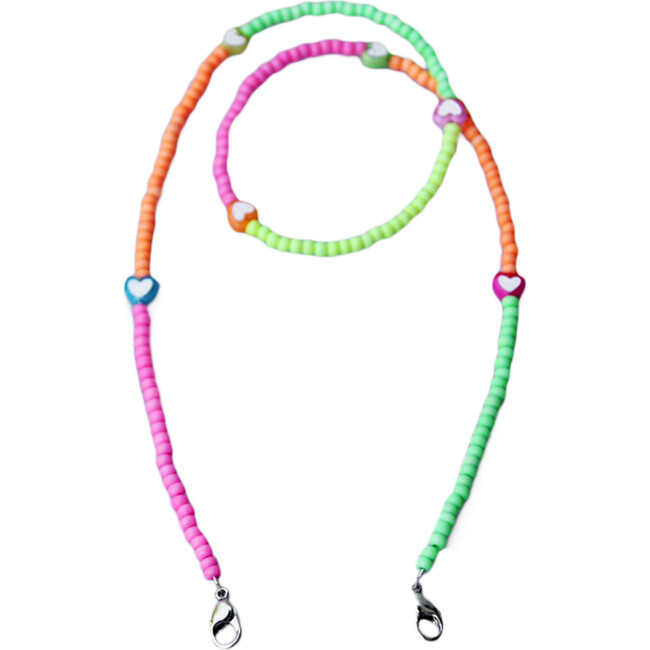 Beaded Face Mask Chain, Neon Multi with Accent Hearts