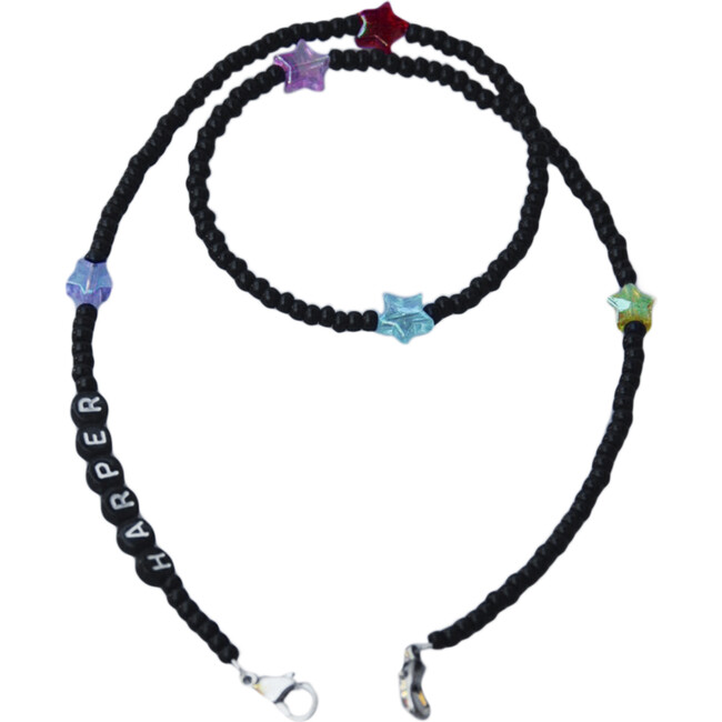 Personalized Beaded Face Mask Chain, Black with Iridescent Stars
