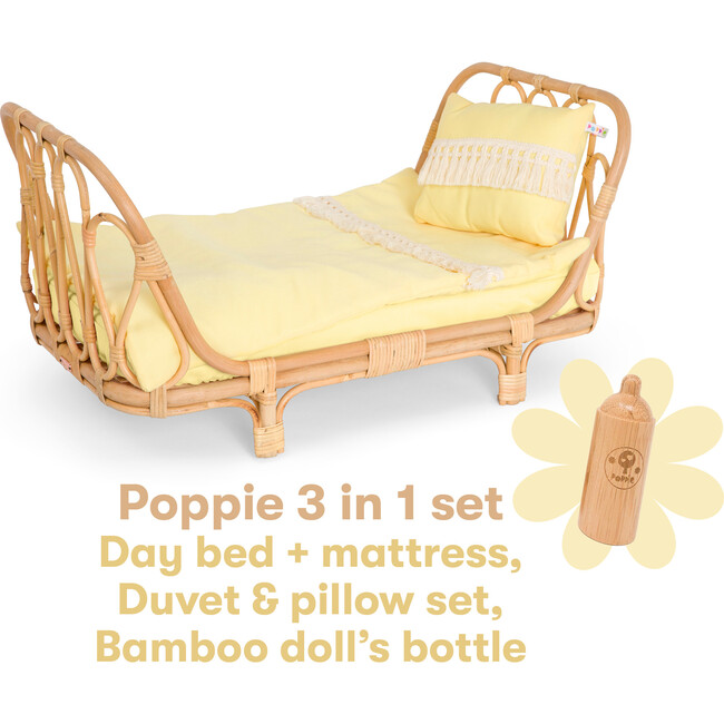 3-in-1 Rattan Doll Daybed Set, Yellow
