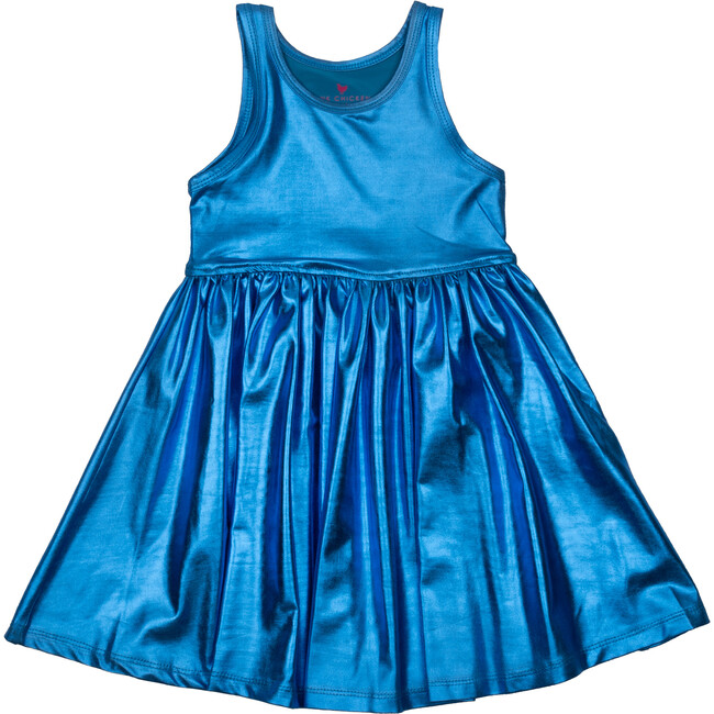 Liza Lame Dress, Blue Metallic - Dresses - 1