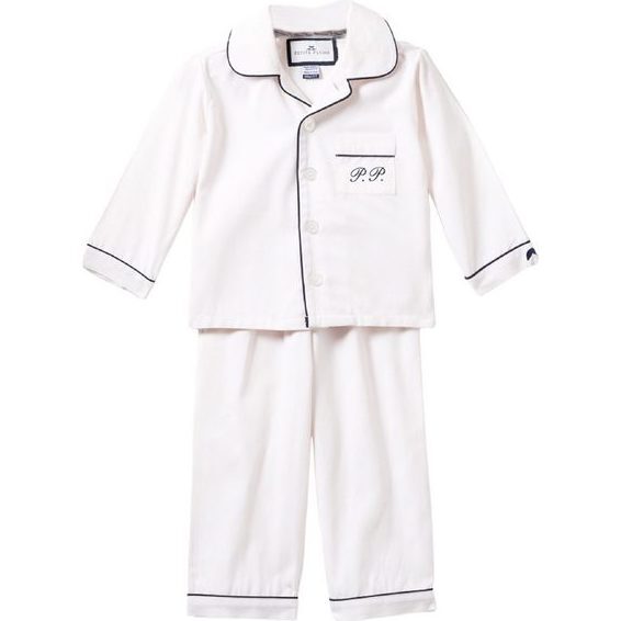 Monogrammed Pajamas with Navy Piping, White - Pajamas - 1