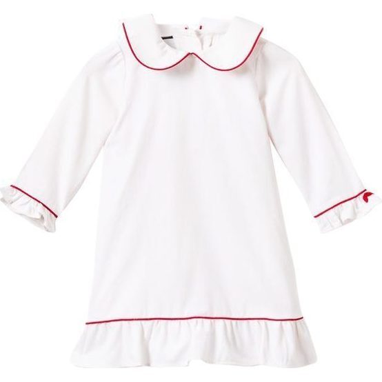 White Sophia Nightgown, Red Piping