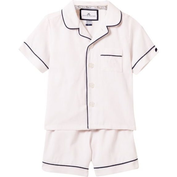 Classic White Short Set with Navy Piping - Pajamas - 1