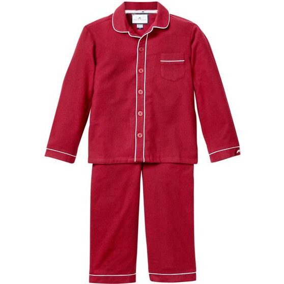 Burgundy Flannel Pajamas with Double Piping - Pajamas - 1