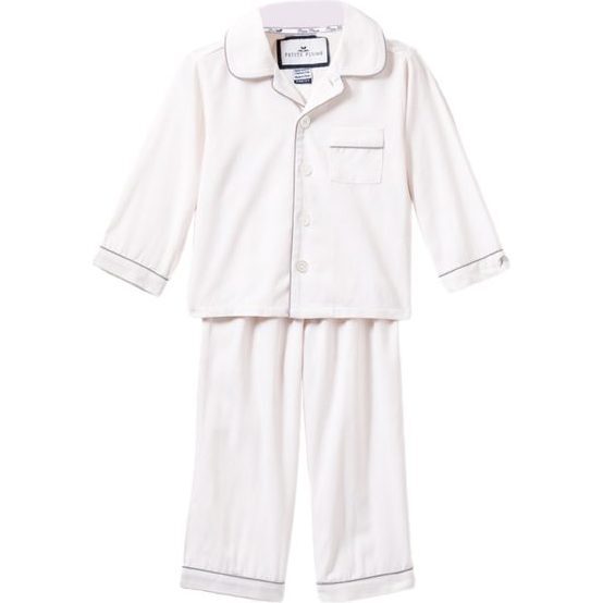 White Pajamas with Grey Piping - Petite Plume Sleepwear | Maisonette