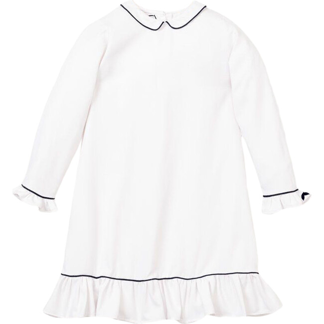 White Sophia Nightgown with Navy Piping