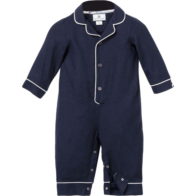 Navy Romper with White Piping