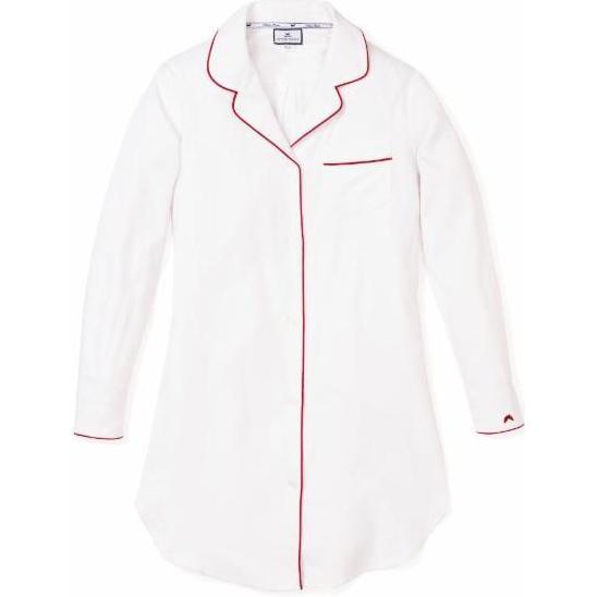 Women's Twill Nightshirt, White & Red Piping - Pajamas - 1