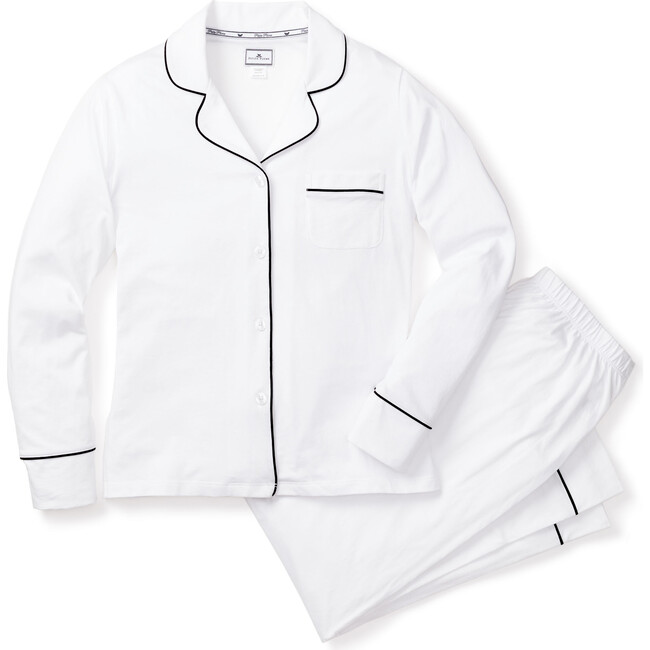 Women's Luxe Pima Cotton Pajama Set, White & Black