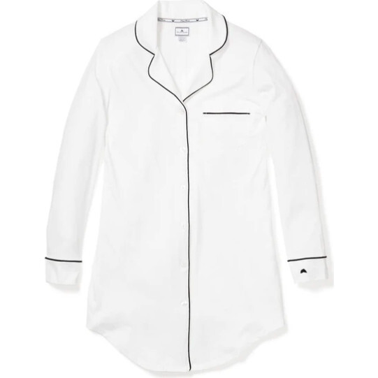 Women's Luxe Pima Cotton Nightshirt, White & Black - Pajamas - 1
