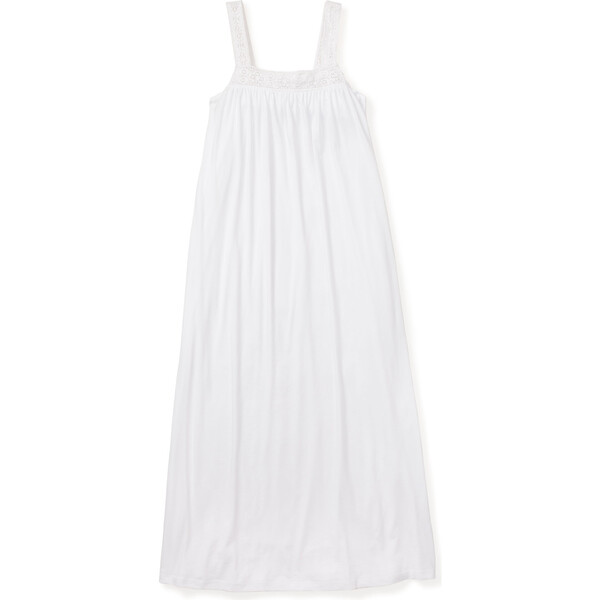 Women's Luxe Pima Cotton Nightgown, White Crochet - Petite Plume Mommy ...