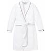 Women's Flannel Robe, White & Navy Piping - Robes - 1 - thumbnail