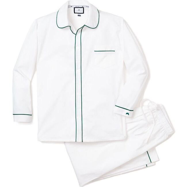 Women's Classic Twill Pajama Set, White & Green Double Piping