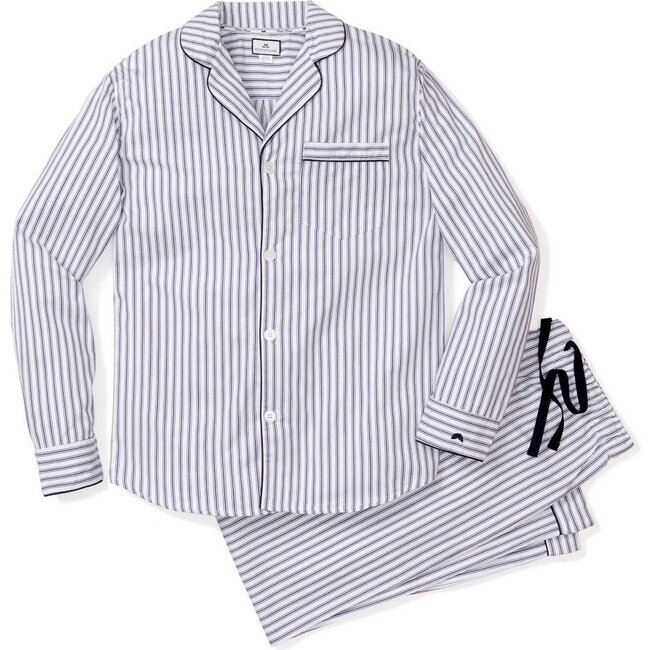 Women's Twill Pajama Set, Navy French Ticking - Pajamas - 1
