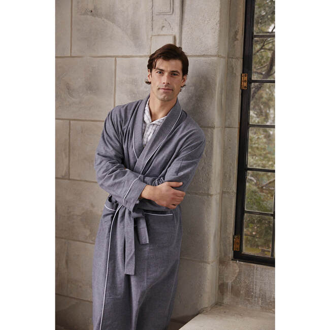 Men's Robe, Heather Grey Flannel - Robes - 2