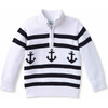 Nautical Intarsia Sweater, Bright White with Navy - Sweaters - 1 - thumbnail